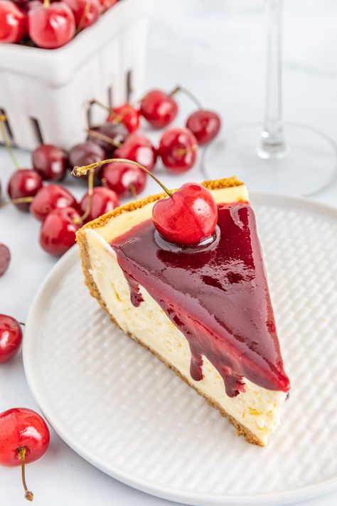 Red Wine Cherry Glazed Cheesecake | Southern FATTY Cheesecake Base Recipe, Cherry Glaze Recipe, Glazed Cheesecake, Cheesecake With Graham Cracker Crust, Graham Cracker Crust Recipe, Cherry Glaze, Bakery Items, Fresh Cherry, Toast In The Oven