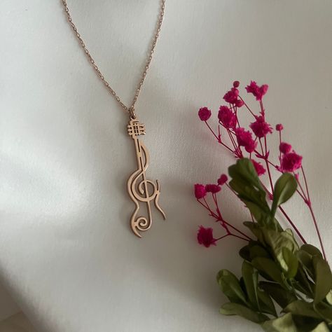 Gift For Guitarist, Jewelry For Christmas, Treble Clef Necklace, Guitar Necklace, Guitar Jewelry, Guitar Pendant, Violin Cello, Guitar Tutorial, Treble Clef