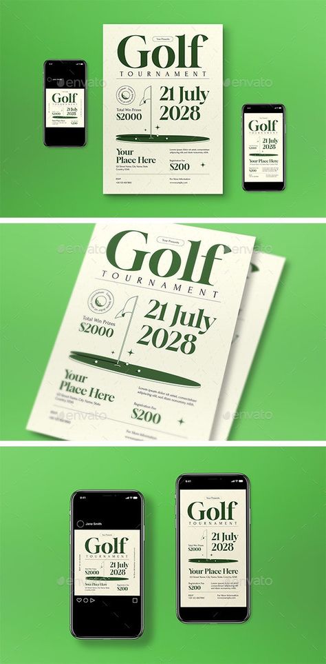 White Serif Golf Tournament Flyer Set - Sports Events