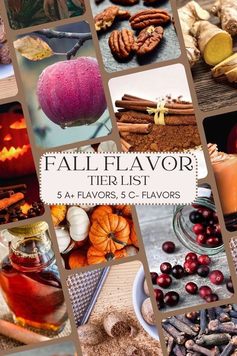 The fall flavors season has officially begun, and if you're looking to try something new, this guide will help you decide which fall flavors to try first. I've also included definitive, definitely non-biased and 100% objective tier ilst ratings for some of the most famous fall flavors. #fall #autumn #pumpkinspice September Flavors, Fall Flavors List, Fall Flavor Combinations, Flavors Of Fall, Fall Flavors, Fall Fruits, Unique Fall, Flavor Profiles, Try Something New