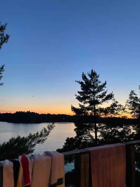 sunset, lake, cottage, muskoka, canada, night, summer, friends, vibes, forest, trees, beach towels Nature, Canada Lake Aesthetic, Muskoka Aesthetic, Lake Cottage Aesthetic, Canada Summer Aesthetic, Lake Days Aesthetic, Cottage Canada, Cottage Muskoka, Canada Night