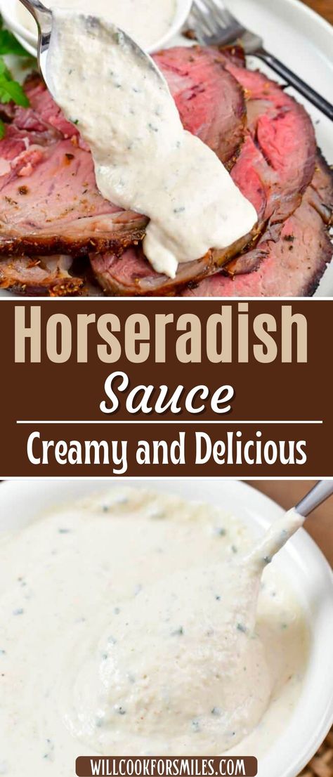 Horseradish Sauce is rich, creamy, flavorful as can be and just spicy enough to make your mouth water! It’s the perfect addition to prime rib, roast beef, roast beef sandwiches and so much more. Sides For Roast Beef, Prime Rib Horseradish Sauce, Horseradish Sauce For Prime Rib, Roast Beef Sauce, Prime Rib Sauce, Roast Beef And Horseradish, Side Dishes For Ribs, Homemade Horseradish, Horseradish Recipes