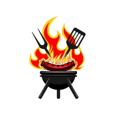 Bbq Cartoon, Grill Illustration, Bbq Grill Logo, Bbq Illustration, Grill Icon, Barbecue Logo, Bbq Art, Bbq Logo, Grilling Art