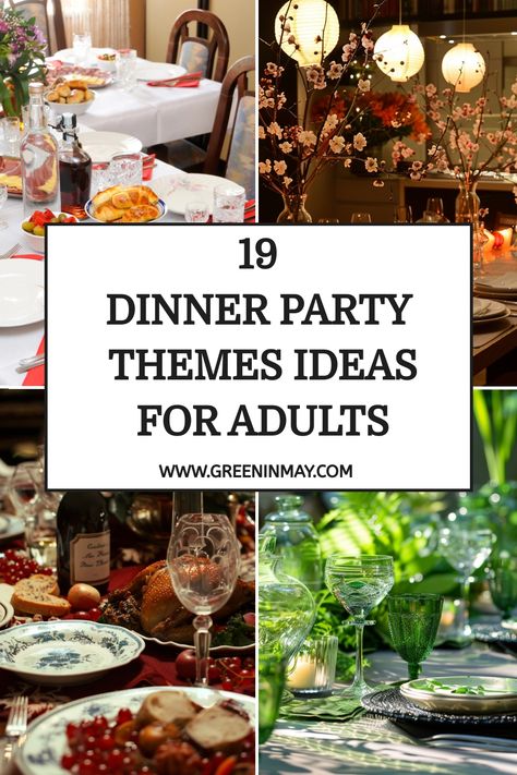 dinner party themes ideas for adults | Fun party themes for adults Breakfast Dinner Party Ideas, Dinner Theme Ideas Decor, Recipes For Dinner Parties, September Dinner Party Ideas, October Dinner Party Themes, Monthly Friends Dinner, Birthday Dinner Themes Ideas, Event Dinner Ideas, Birthday Soiree Ideas