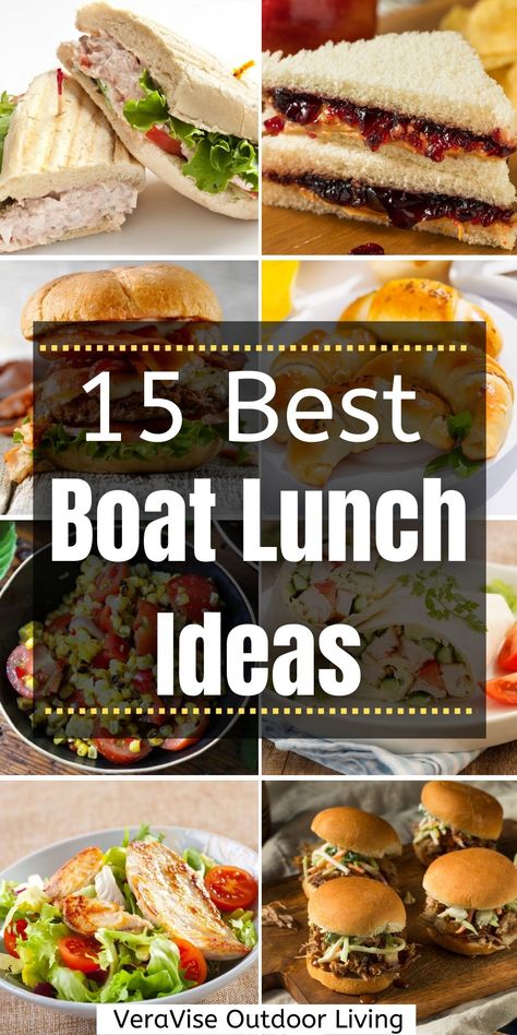 When planning for a boating trip, the last thing you want to worry about is what to eat. But if homemade fare is what you love, then make sure to check out these boat lunch ideas that you can make ahead of time. Food For Boating Day, Lake Meals Easy, Float Trip Lunch Ideas, Boat Picnic Ideas, Dinner On The Boat Ideas, Boat Meals Dinners, Lake Lunch Food, Food For Fishing Trip, Foods To Take On A Boat