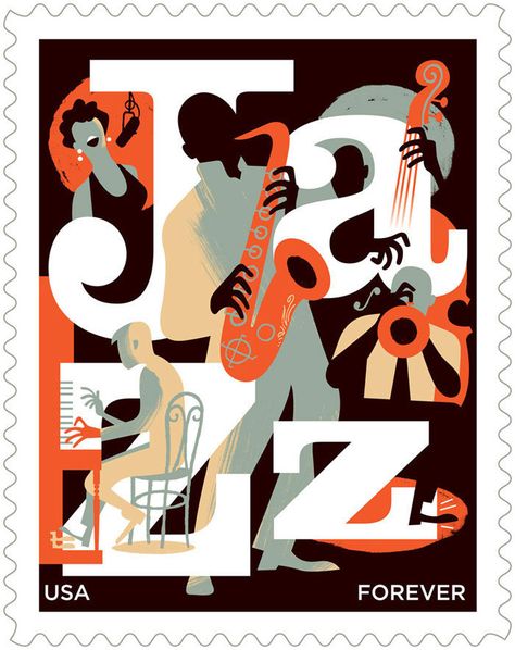 Jazz Stamp Arte Jazz, Postage Stamp Design, Art Musical, طابع بريدي, Jazz Poster, Jazz Art, Forever Stamps, Jazz Club, Jazz Music