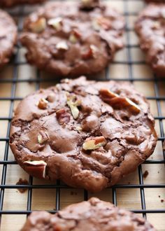 Flourless Chocolate Turtle Cookies by Barefeet In The Kitchen Chocolate Turtle Cookies, Turtle Cookies Recipe, Flourless Chocolate Brownies, Chocolate Turtle, Chocolate Brownie Cookies, Turtle Cookies, Gluten Free Recipe, Gf Desserts, Gluten Free Sweets