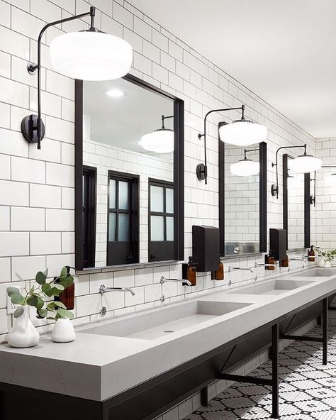 Commercial Bathroom Designs, Industrial Bathroom Design, New Bathroom Designs, Restaurant Bathroom, Industrial Style Bathroom, Magnolia Farms, Restroom Design, Magnolia Table, Best Bathroom Designs