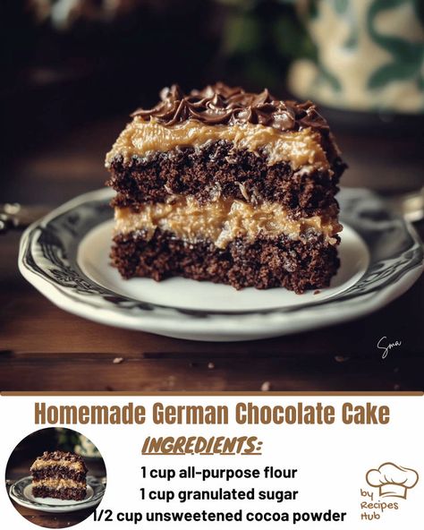 Homemade German Chocolate Cake Birthday Cake Recipe Homemade, German Chocolate Cake Frosting, German Chocolate Frosting, Homemade German Chocolate Cake, Best Birthday Cake Recipe, German Chocolate Cake Recipe, Coconut Pecan Frosting, Cake Recipes Easy Homemade, Rich Desserts