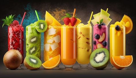 Photo many different smoothies with berr... | Premium Photo #Freepik #photo #healthy-drink #detox-juice #green-smoothie #green-juice Fresh Juice Photography, Fruit Juice Photography, Juices For Glowing Skin, Juice Images, Smoothie Pictures, Lemondrop Shot Recipe, Smoothie Packaging, Juice Background, Juice Wallpaper