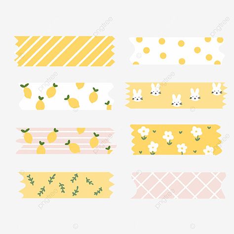 Yellow Journal Stickers Printable, Yellow Tape Aesthetic, Yellow Washi Tape Png, Washi Tape Designs Printable, Yellow Washi Tape Printable, Yellow Stickers For Journal, Washi Tape Digital Sticker, Washi Tape Stickers Png, Cute Washi Tape Png