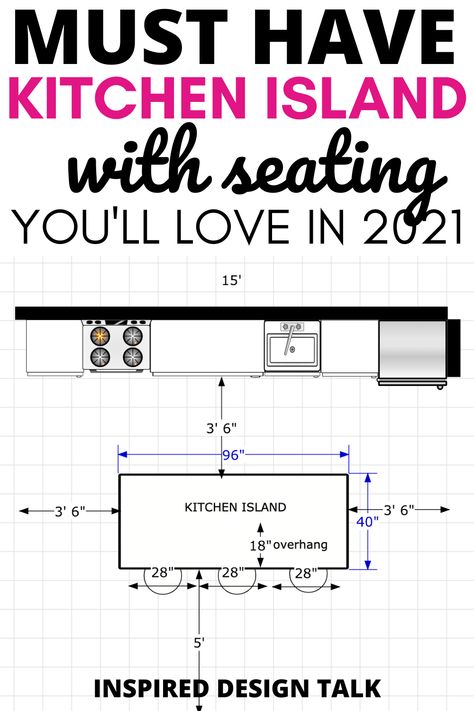 omg These are the best portable kitchen island ideas I have found. I have to show these kitchen island tables to Susan to buy. Kitchen Design With Island Modern, Kitchen Layout Ideas No Island, 5 Seater Kitchen Island, Standard Kitchen Island Dimensions, Kitchen With Island Dimensions, Small Kitchen Island Size Guide, Small Kitchen Island Dimensions, Size Of Island For Kitchen, Kitchen Island Blueprints