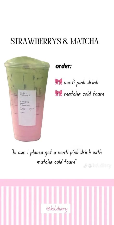 Starbucks Drink Idea, Pink Drink And Matcha Starbucks, Starbucks Drinks Whipped Cream, Starbucks Drinks Pink Drink Matcha, Pinterest Starbucks Drinks, Good Drinks To Get At Starbucks, Starbucks Orders No Caffeine, Pink Drink Starbucks Order, Longest Starbucks Order