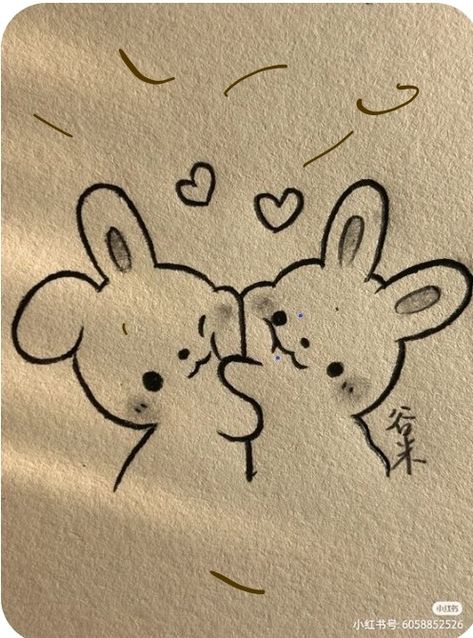 Friend Easy Drawing, Cute Bunny Couple Drawing, Cute Doodle For Girlfriend, Cute Besties Drawing, Drawing Of Besties, Cute Easy Couple Drawings, Cute Drawings For Bestie, Bestie Drawing Ideas, Drawings For Besties