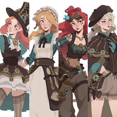 Junk Punk Character Design, Cute Steampunk Outfits, Steampunk Modern Fashion, Steampunk Outfits Drawing, Steam Punk Clothes, Inventor Oc, Steam Punk Outfits, Steam Punk Character Design, Steampunk Art Characters