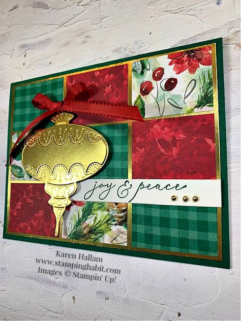 Joyful Dsp Stampin Up Cards, Handcrafted Elements Stampin Up Cards, Traditional Christmas Cards, Christmas Card Ornaments, Ornament Card, Beautiful Christmas Cards, Fall Mini, Diy Christmas Cards, Traditional Christmas