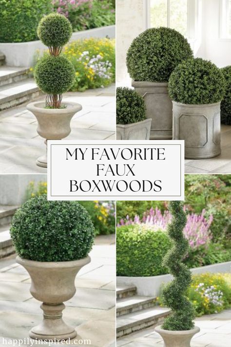 faux boxwoods collage Boxwood In Pots Front Porches, Front Porch Boxwood Planters, Faux Boxwood Planter Front Porch, Boxwood Ball Front Porch, Boxwood Balls Decor, Diy Topiary Ball, Boxwood Front Porch, Front Door Topiary Ideas, Faux Topiary Front Porch