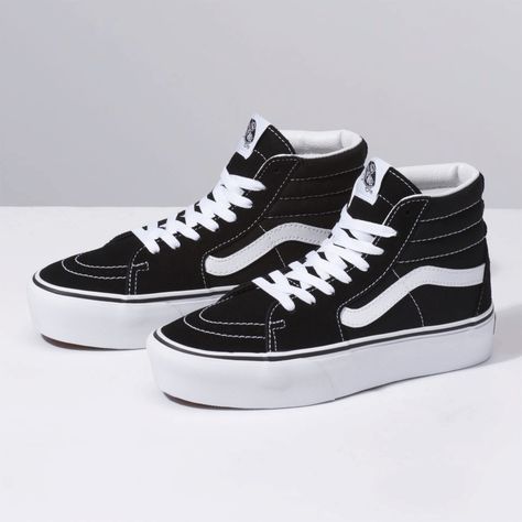 Vans Sk8 Hi Platform, Vans Sk8 Hi Black, Nike Trainer, Old Skool Platform, Tenis Vans, Dr Shoes, Vans Kids, Black And White Shoes, Vans Style