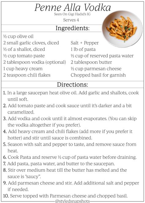 Gigi Hadid’s Vodka Sauce Recipe Vodka Sauce Recipe Gigi Hadid, Gigi Hadid Pasta Recipe With Vodka, Penne Alla Vodka Gigi Hadid, Gigi Vodka Pasta, Gigi Hadid Vodka Pasta Recipe, Vodka Sauce Recipe Without Vodka, Gigi Hadid Recipes, Gigi Pasta Recipe, Penne Alla Vodka Without Vodka