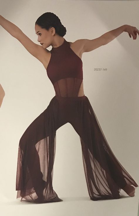 Brown Contemporary Dance Costumes, Elegant Dance Outfit, Edgy Contemporary Dance Costume, Contemporary Jazz Dance Costumes, Contemporary Costumes Modern Dance, Contemporary Costume Ideas, Modern Dance Costumes Pants, Contemp Dance Outfits, Dance Competition Costumes Contemporary