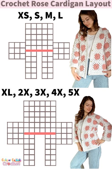 This crochet granny square cardigan is made with crochet rose flower granny squares that are designed to look more natural and artistic, almost like you're looking at pictures of roses. I love how the sleeves don't have a lot of bulk in this cardigan and are so simple. This free pattern has a step-by-step video tutorial, is straightforward & easy to follow and there is no seaming involved if you choose to join as you go. Crochet Blanket Lace, Flower Granny Squares, Crochet Granny Square Cardigan, Cable Knit Sweater Pattern, Granny Square Cardigan, Square Cardigan, Knitting Help, Crochet Baby Hat Patterns, Knitting Patterns Free Cardigans