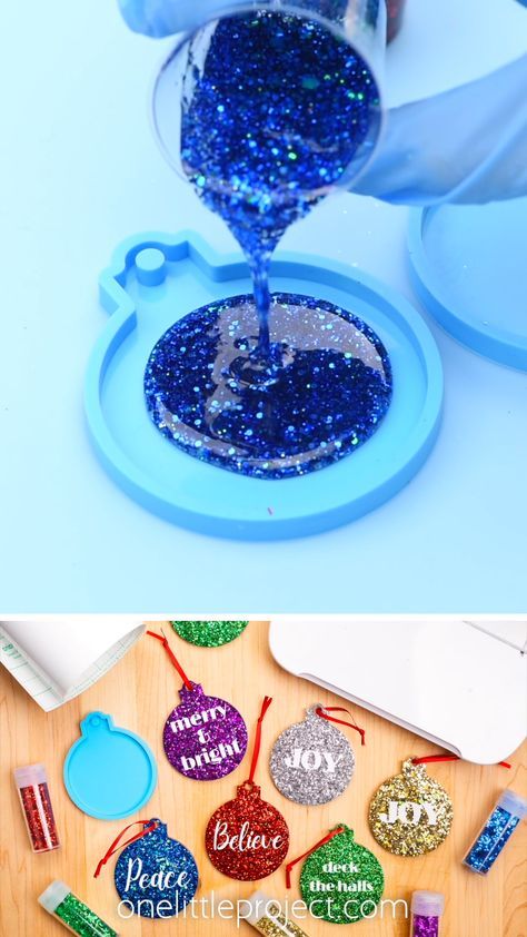 This DIY resin ornament is SO PRETTY and it's so easy to make! And all you need is some resin, glitter, and a silicone mold. This is such a fun winter activity and a great Christmas craft for teens, adults, and seniors. And these resin Christmas ornaments look so pretty hanging on the Christmas tree! Crafts To Make And Sell For Christmas, Diy Ornaments Gifts, How To Make Resin Ornaments, Diy Christmas Ornaments Toddlers, Homemade Glitter Ornaments, How To Make A Christmas Ornament, Button Christmas Tree Craft, Group Holiday Crafts For Adults, Creative Things To Make And Sell