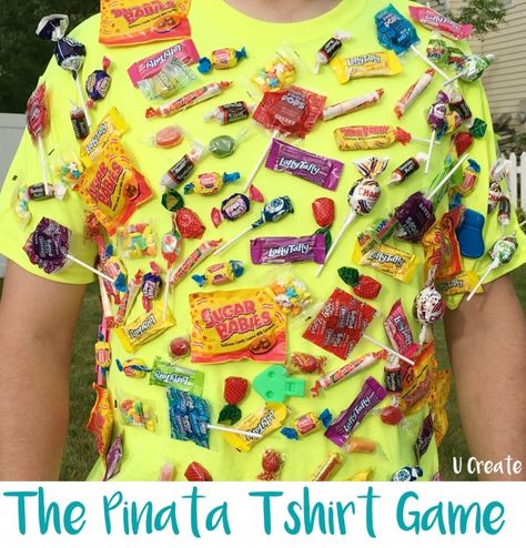 What a fun alternative to a traditional Pinata. Pop this shirt on someone fit and fast and let the kids chase them down.  I know a few dads who would love to be the live bait for this game. You can… Pinata Diy, Picnic Games, Games Family, Reunion Games, Family Reunion Games, Youth Games, Diy Pinata, Birthday Party Crafts, Family Reunions