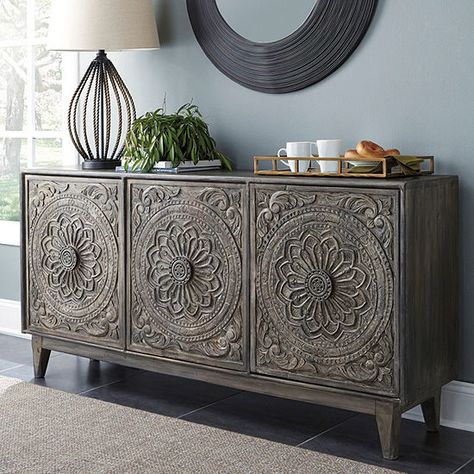 Signature Design by Ashley® Fair Ridge Console Table, Color: Dark Brown - JCPenney Anthropologie Furniture, Luxury Sideboard, Retro Sideboard, Storage Furniture Living Room, Wooden Console, Living Room Spaces, Vintage Elegance, Wood Sideboard, Accent Cabinet