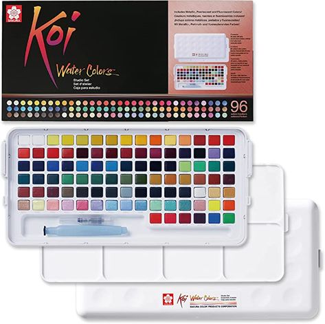 Amazon.com: Sakura Koi Color Field Studio Kit - Watercolor Sets for Studio Art or Art On the Go - 96 Colors - 1 Water Brush - 1 Palette : Arts, Crafts & Sewing Sakura Watercolor, Watercolour Travel Kit, Qor Watercolor Palette, Koi Watercolor Set, Himi Gouache Paint Set, Sakura Koi Watercolor, Gouache Paint Set, Sketch Box, 2024 Manifestation