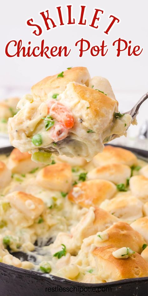 Skillet Chicken Pot Pie, Chicken Pot Pie With Biscuits, Pot Pie With Biscuits, Restless Chipotle, Southern Chicken, Turkey Pot Pie, Skillet Dishes, Hearty Comfort Food, Easy Chicken Pot Pie