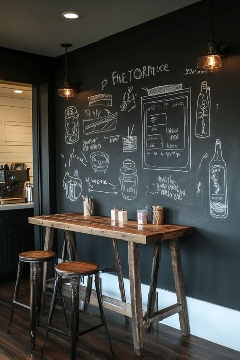 "Add a fun and functional element to your decor with a DIY Chalkboard Wall! 🖍️🛠️ Perfect for kids' rooms, kitchens, or offices. 🌟✨ #ChalkboardInspiration #DIYProjects #HomeDesign" Magnetic Chalkboard Wall Kitchen, Kitchen With Chalkboard Wall, Arched Chalkboard Wall, Kitchen Chalk Wall, Chalkboard Wall Design Ideas, Kitchen Picture Wall, Blackboard Wall Kitchen, Chalk Wall Ideas, Chalkboard Wall Playroom