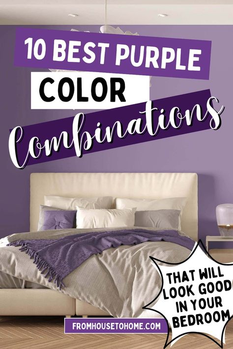 Make your bedroom look stunning with these 10 awesome purple color combinations! From soft and subtle shades to bold and bright hues, there’s a look for everyone. Bedroom Color Combination Purple, Purple And Light Gray Bedroom, Purple Color Schemes Bedroom, Purple Gray Color Scheme, Purple Walls In Bedroom, Plum Bedding Bedroom, Purple Color Room Bedrooms, Purple And Gold Room Ideas Bedrooms, Decor For Purple Walls