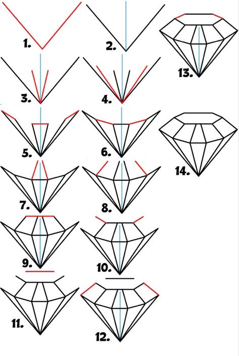 Diamond Line Drawing, Drawing A Diamond, Diamond Drawing Tutorial, How To Draw A Diamond Step By Step, How To Draw Diamonds, How To Draw A Diamond, Diamond Drawing Simple, How To Draw Glitter, Gem Drawing Tutorials