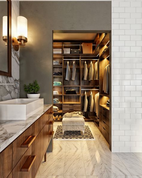 Walk In Closet And Bathroom Combo, Closet And Bathroom Combo, Master Closet And Bathroom, Master Bath And Closet, Luxury Bathroom Master Baths, Closet And Bathroom, Bathroom Retreat, Closet Layout, Modern Bedroom Interior