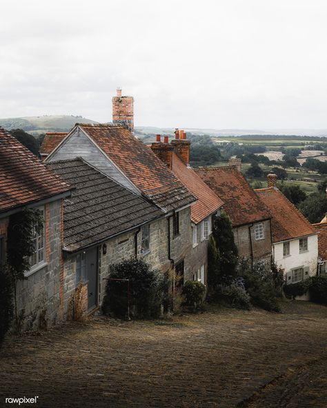 Old English village at Shaftesbury town in Dorset, England | premium image by rawpixel.com / Luke Stackpoole English Country Village Aesthetic, Old Town Buildings, Old English Village, English Village Aesthetic, Old Village Aesthetic, Old English Town, Old Town Aesthetic, Town Reference, Village Aesthetic