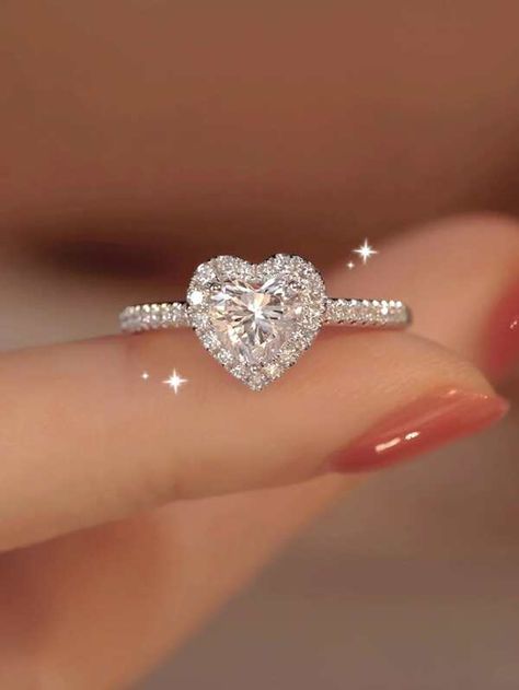 Cute Rings Promise, Wedding Rings Cheap, Heart Silver Ring, Heart Diamond Rings, Engagement Rings Heart, Silver Rings Diamond, Diamond Rings Silver, Prom Ring, Prom Rings