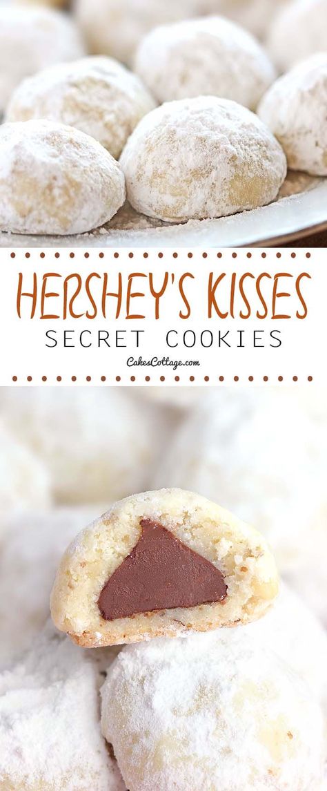 A shortbread cookie recipe with a wonderful Hershey's chocolate kiss surprise in the middle Kisses Cookies, Hersheys Chocolate, Hershey's Chocolate, Kiss Cookies, Shortbread Cookie, Think Food, Eclairs, Shortbread Cookies, Cookies Recipes Christmas