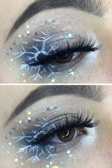 Ideas of Fairy Christmas makeup looks to be the most fabulous girl at a party More Christmas Makeup Looks, Festival Eye Makeup, Xmas Makeup, Fantasy Make-up, Makeup Cantik, Christmas Eye Makeup, Party Make-up, Makeup Christmas, Fairy Christmas