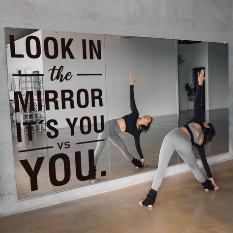 Look In The Mirror Is You Vs You Gym Wall Art Decal Wall Mirror Workout Room, Gym Mirrors Garage, Gym Glass Door Writing, Mirror On Conrete Wall Workout Space, Garage Gym Mirror Wall, Backlight Mirror Gym, Workout Room Mirror Wall, Mirror Vinyl Wall, Faux Brick Wall Home Gym