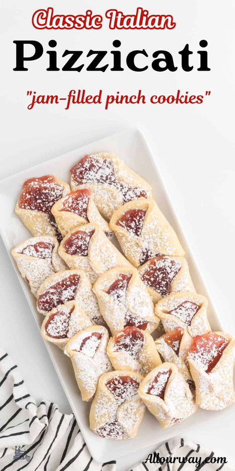 Pinch Cookies, Cookies With Jam Filling, Cookies With Jam, Italian Cookie Recipe, Italian Christmas Cookie Recipes, Christmas Cookie Recipes Holiday, Italian Christmas Cookies, Italian Cookie Recipes, Christmas Baking Recipes