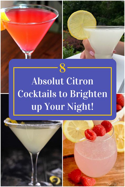 Collage of 4 absolut citron cocktails. Electric Lemonade Cocktails, Lemon Tequila Cocktail, Lemonade Tequila Cocktail, Absolut Citron Drinks Recipe, Absolute Citron Drinks, Whisky Lemon Cocktail, Cosmo Recipe, Absolut Citron, Summer Refreshments