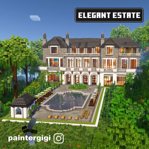 Minecraft Estate House, Big Minecraft Houses Mansions, Minecraft Estate, Minecraft Chateau, Big House Minecraft, Minecraft House Big, Minecraft Mansion Tutorial, Minecraft Modern Mansion, Minecraft Park