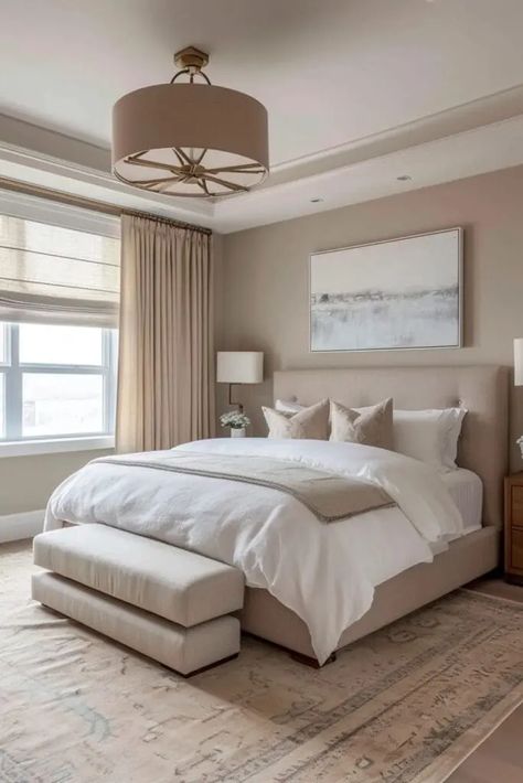 25 Modern Beige Bedroom Ideas for a Warm and Sophisticated Look Beige Walls Bedroom Colour Palettes, Beige Room Aesthetic, Modern Beige Bedroom, Beige Upholstered Headboard, Feminine Interior Design, Beige Bedroom Ideas, Beige Walls Bedroom, Taupe Bedroom, Beige Bedroom Decor