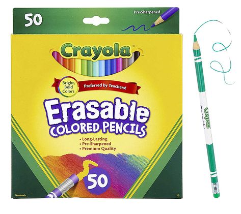 Amazon.com: Crayola Erasable Colored Pencils, Coloring Book Essentials, 50Count, Gift: Toys & Games Erasable Colored Pencils, Cool Erasers, Types Of Pencils, Crayola Colored Pencils, School Supplies For Teachers, Book Essentials, Color Wonder, Colored Pencil Set, Kids Art Supplies