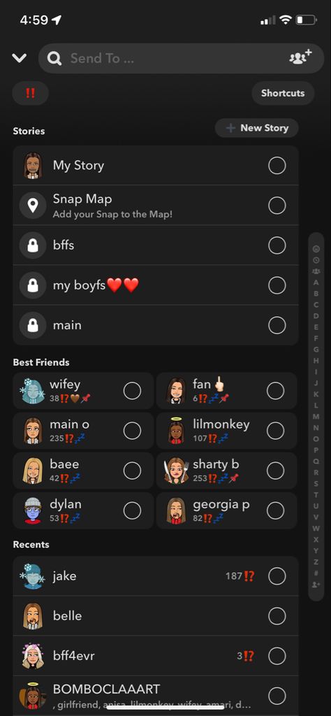 Recent Snapchat List, Snap Recents, Snapchat Recents, Snapchat Names List, Snapchat Friends List, Contact Ideas, Snap Emojis, Friends Emoji, Snapchat Emojis