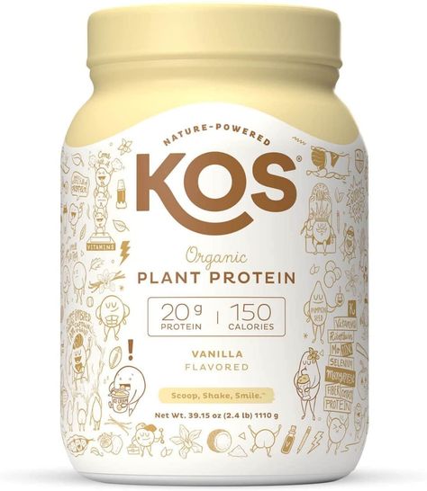 Best Vanilla Protein Powder, Kos Protein Powder, Vanilla Packaging, Protein Powder Packaging, Organic Sweets, Best Vegan Protein Powder, Protein Powder Vanilla, Beverage Label, Organic Protein Powder