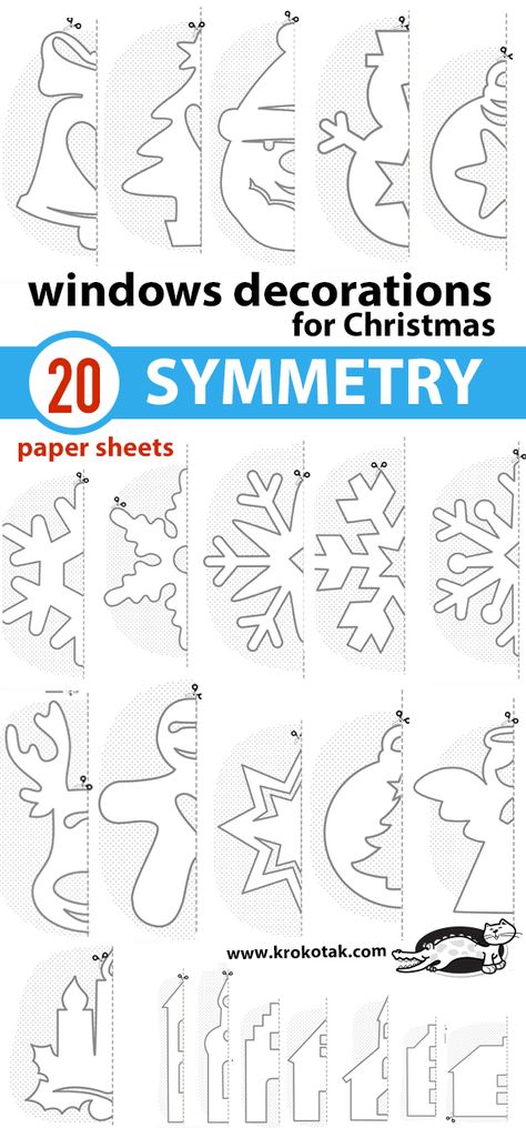 krokotak | Windows decorations for Christmas / Cut-Away SYMMETRICAL SHAPES Christmas Window Stencils, Diy Christmas Window, Symmetrical Shapes, Christmas Window Decoration, Window Crafts, Decorations For Christmas, Christmas Window Display, Christmas Cards Kids, Paper Christmas Decorations