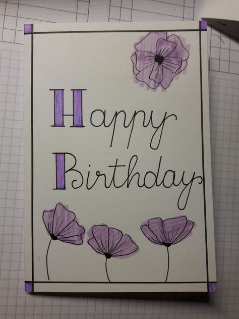 Mom Birthday Card Ideas, Diy Birthday Cards For Mom, Purple Birthday Card, Mom Birthday Card, Happy Birthday Drawings, Birthday Cards For Mother, Grandma Birthday Card, Happy Birthday Cards Handmade, Happy Birthday Cards Diy