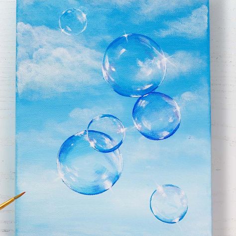 Realistic Bubble Painting, Acrylic Painting Bubbles, Bubbles Painting Easy, How To Paint A Bubble Acrylic, Ocean Bubbles Painting, Painting Bubbles Watercolor, Bubble Acrylic Painting, Bubble Watercolor Painting, Bubbles Acrylic Painting