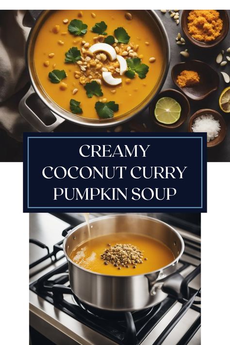 Warm up with this delicious Coconut Curry Pumpkin Soup, bursting with flavor! This recipe brings together creamy coconut milk, flavorful pumpkin, and aromatic curry spices for an irresistible bowl of comfort food. Perfect for chilly nights or a cozy gathering, this plant-based dish is easy to make and even easier to enjoy. Your friends and family will love the rich taste and satisfying texture! Discover the joys of homemade soup that warms the heart and soul, one delightful spoonful at a time. Coconut Milk Pumpkin Soup, Coconut Pumpkin Curry, Pumpkins Soup Recipes, Pumpkin Coconut Milk Recipes, Pumpkin Coconut Curry Soup, Carrot Soup With Coconut Milk, Curry Pumpkin Soup Recipe, Pumpkin Curry Soup Recipe, Pumpkin Soup Recipe Easy Coconut Milk